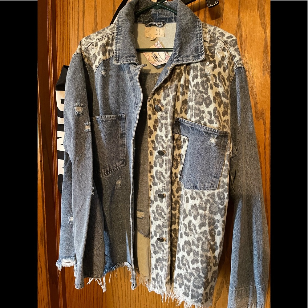 NWT L distressed denim jacket